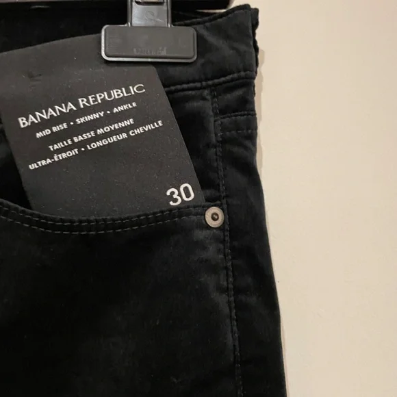NWT Banana Republic Black Velvet Mid Rise Skinny Ankle Pants - Picture 3 of 5